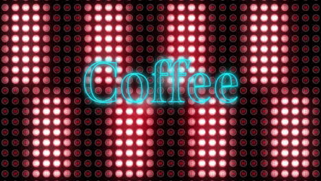 coffee text animation over red and white led lights background