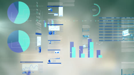 animation of financial data processing over grey background