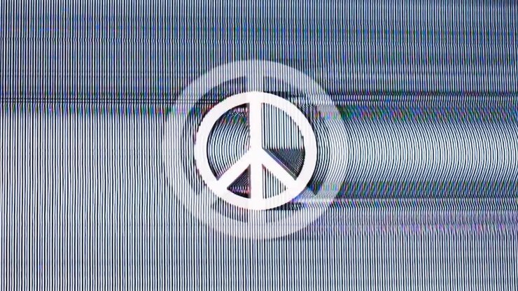 Soyut Glitch Retro Barış İşareti Gürültü Dokusu. Animasyon.