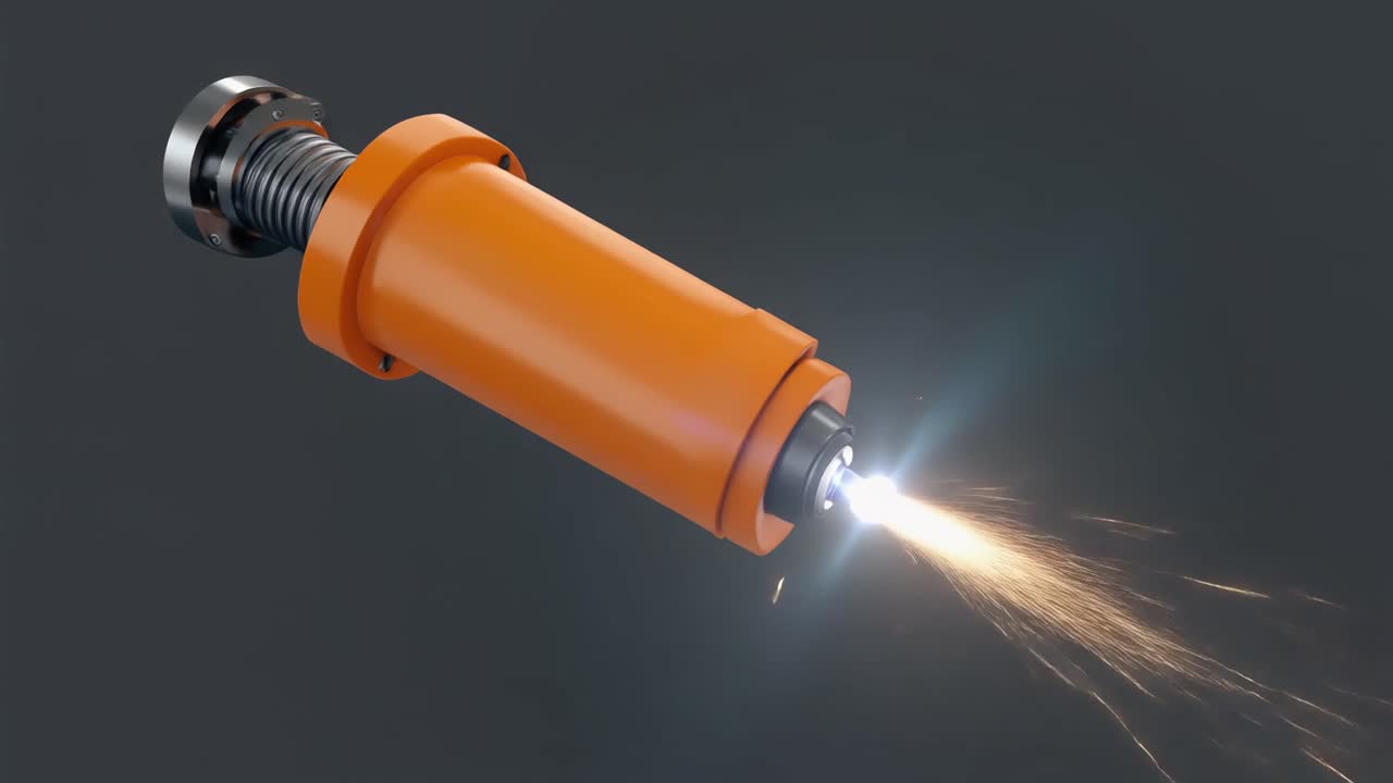 Strumento di taglio laser o plasma animato in 3D che emette scintille