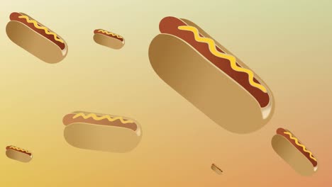 animación de múltiples iconos de perritos calientes en un fondo beige