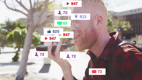 using smartphone voice feature, person receiving social media notifications animation