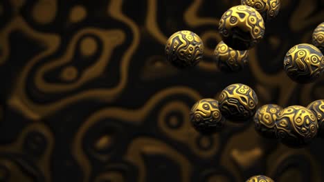 4k 3d seamless loop animation of beautiful harmonious movement of gold matter sphere balls with smooth transitions and borders. technology sci-fi macro world background. alien molecules or cells.