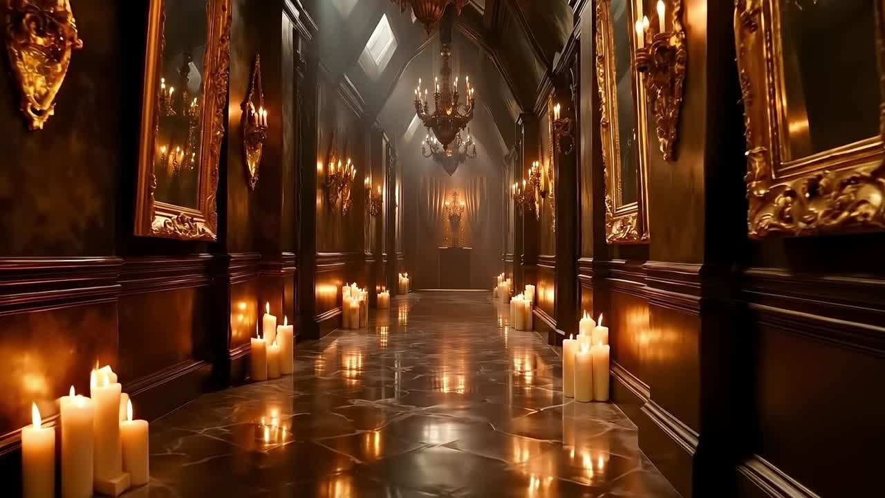 Un lungo corridoio con molte candele