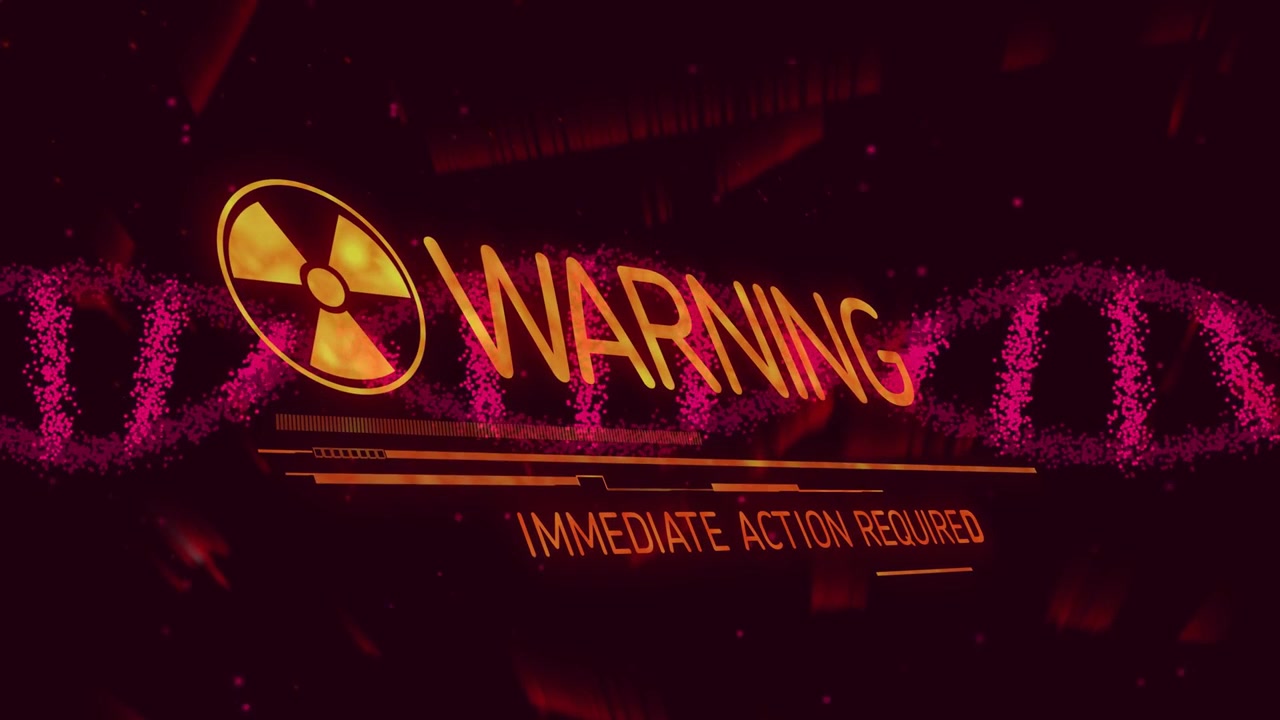 Vertical video: Trefoil entering sparking WARNING header HUD growing helix pulsing safety alert