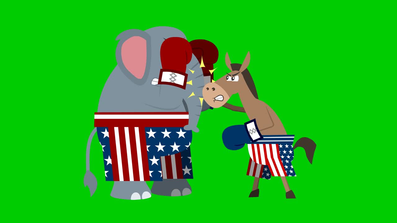 el elefante republicano y el burro demócrata están boxeando