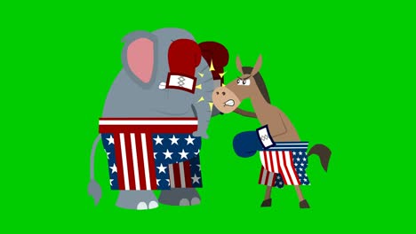 republican elephant and democrat donkey is boxing