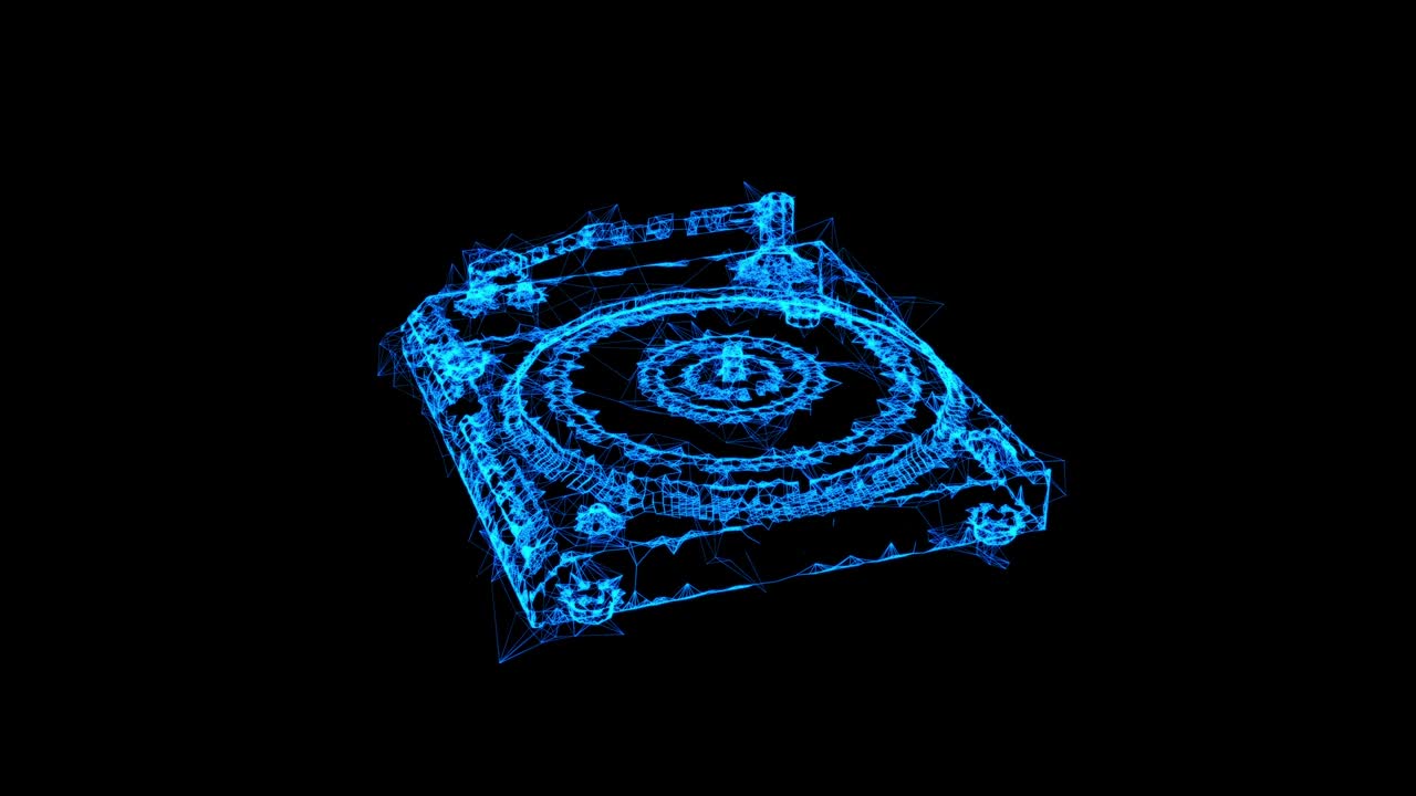 Vinyl turntable audio device. Wireframe low poly mesh technology