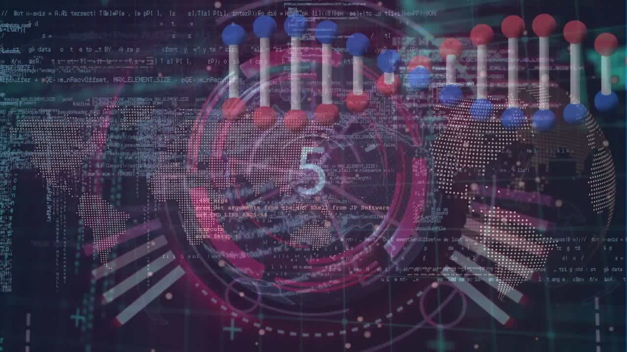 Animation of dna strand and data processing over moving columns
