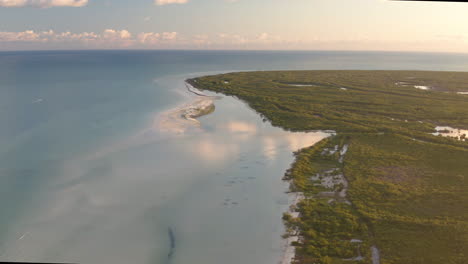 tropical caribbean coastline with dense rainforest below dusking sky