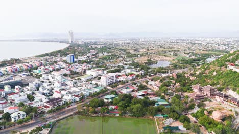 aerial view pan of the city in phan rang–tháp chàm.