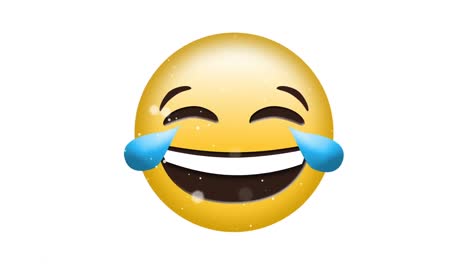 Digital-animation-of-white-particles-falling-over-laughing-face-emoji-on-white-background