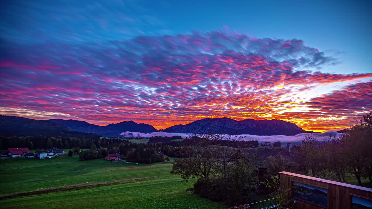 Time lapse of the sun setting over Latvia's rural countryside