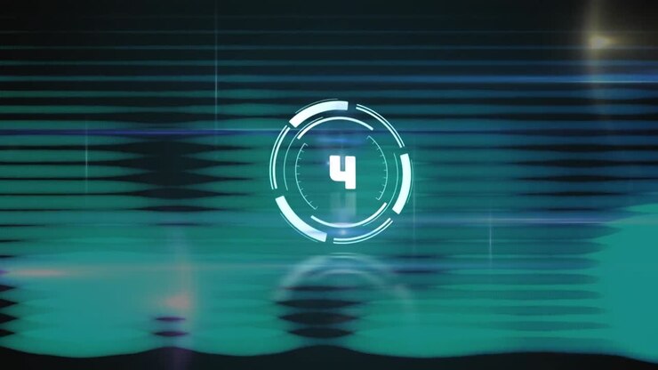 Animation of clock over blue lines on dark background