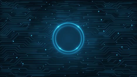 digital animation glowing hud interface symmetrical blue circuit lines technology data flow