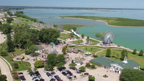 wide drone view of bay beach amusement park in green bay, wisconsin