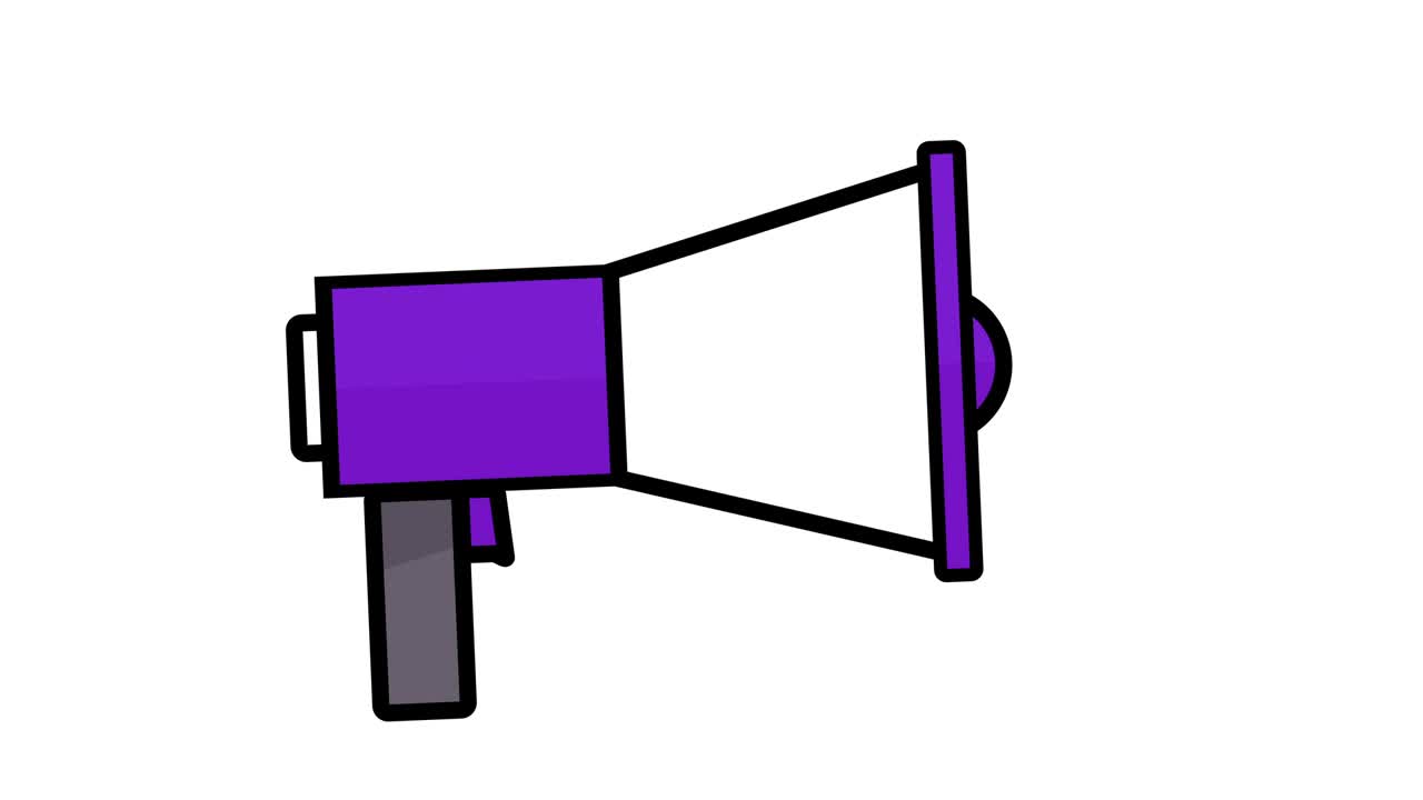 Loudspeaker protest civil unrest symbol or icon, 2d flat animation loop purple