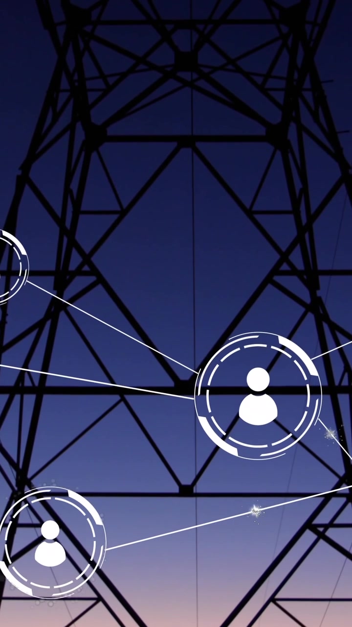 Animation af forbindelsesnetværk med ikoner over pylon