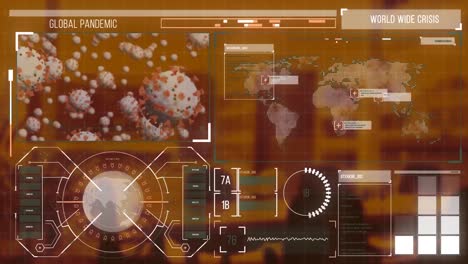 coronavirus digital interface against empty office