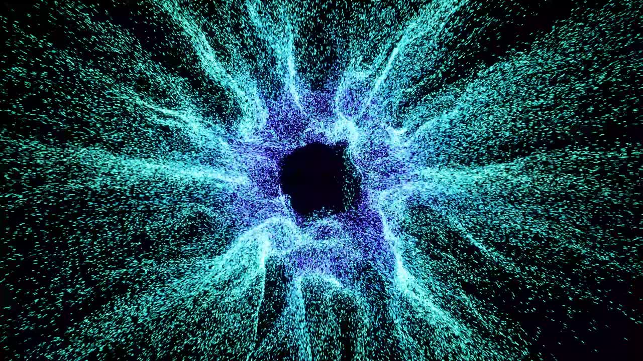 efectos visuales, vfx, ondas de energía de partículas en fondo negro animación 3d