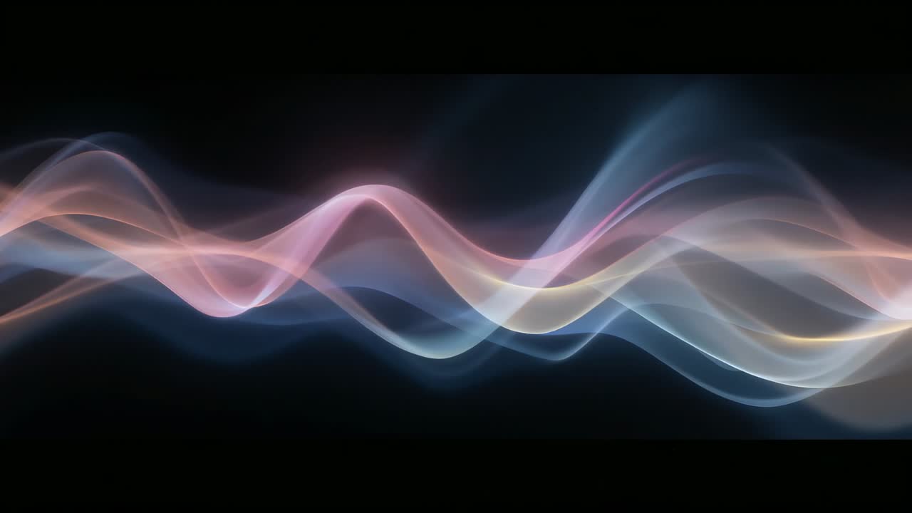 Emerging abstract light ribbon undulating in zero-gravity space, showcasing fluid translucent hues