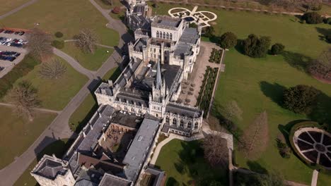 aerial view over ashridge house in hertfordshire, england - drone shot