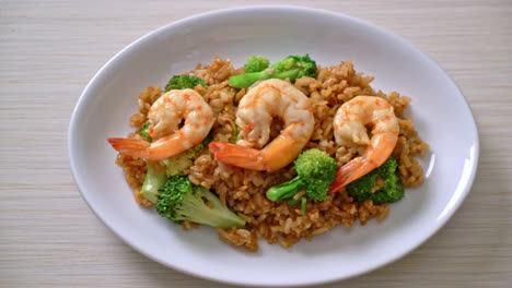 fried rice with broccoli and shrimps - homemade food style