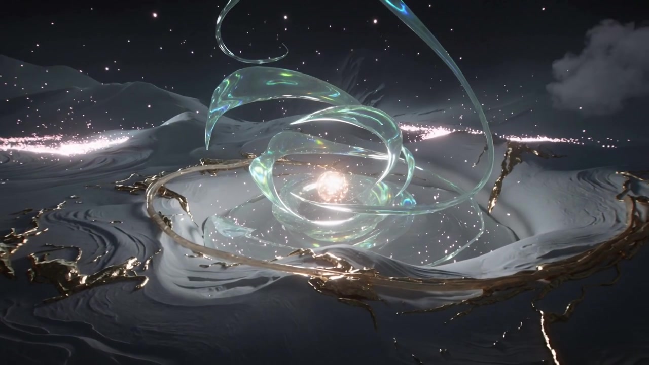 Pulse causing glass spiral tightening around glowing core at basin with gold ring, showing detail