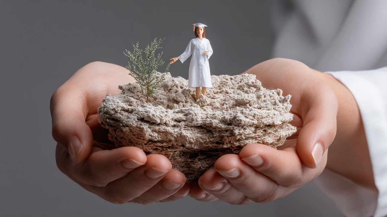 A Symbol of Achievement: A Graduate Holding a Miniature Landscape in Hands, Signifying Hope, Growth, and New Beginnings in Life's Journey