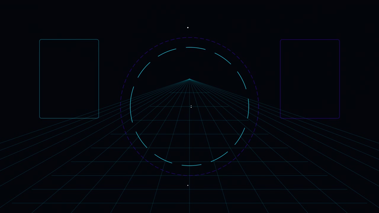 Abstract Digital Grid Background with Floating Geometric Elements