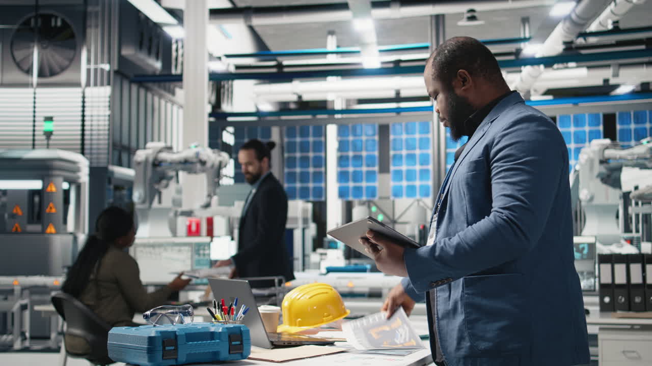 Engineers working in a modern factory