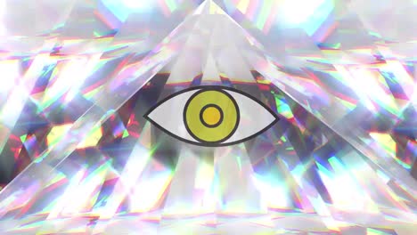 animación del icono del ojo moviéndose sobre cristales brillantes.