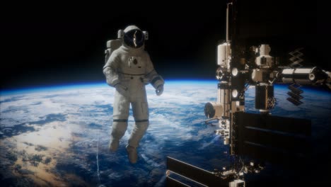 estación espacial internacional y astronauta en el espacio exterior sobre el planeta tierra