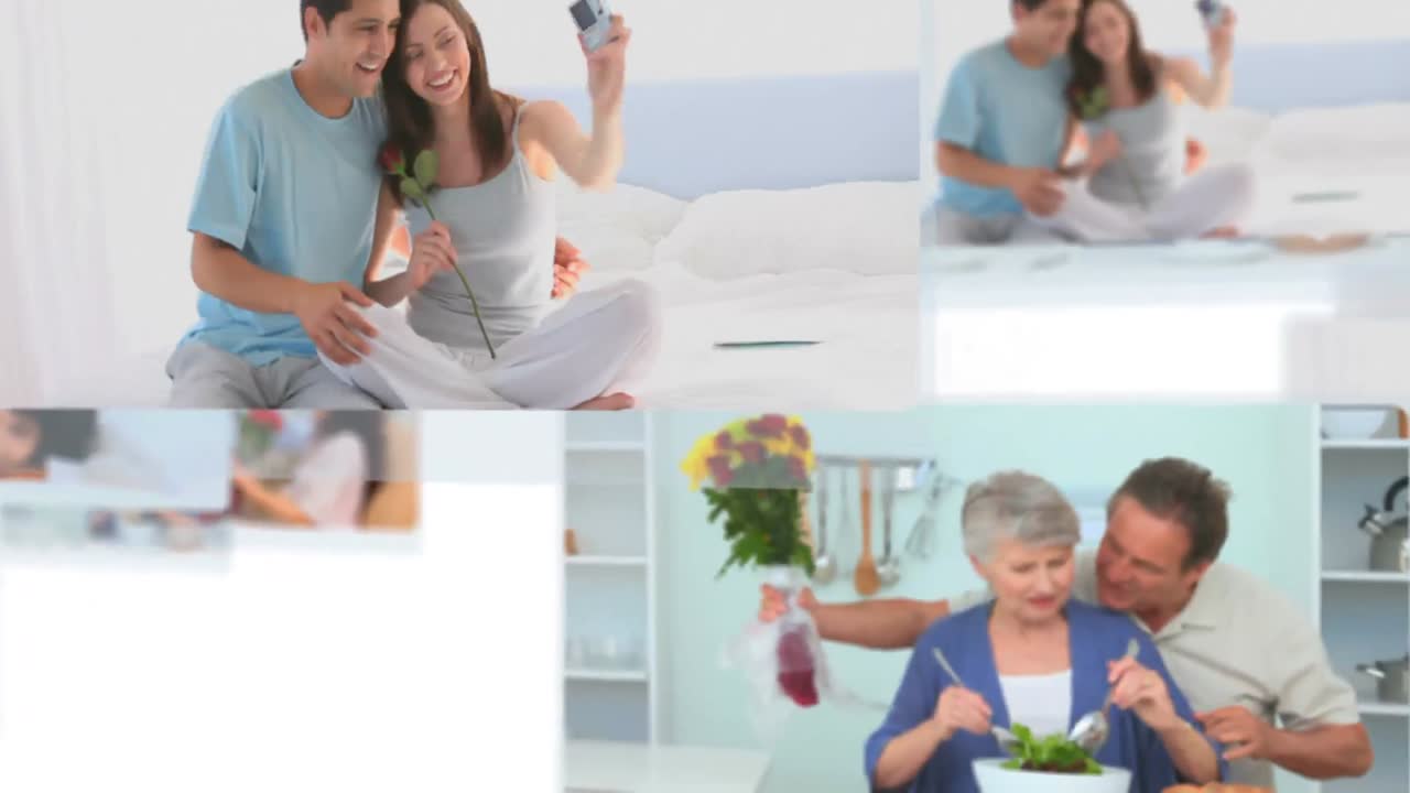 꽃 으로 행복 한 여러 사람 들 의 몽타지