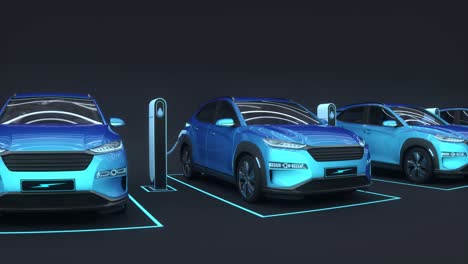 charging modern electric cars concept on the dark background.