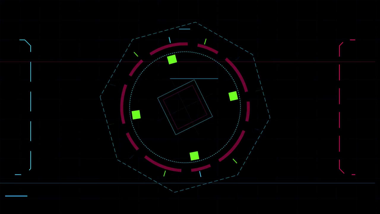 Futuristic Digital HUD Interface Rotating on Dark Background