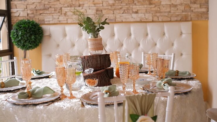Classic Glasswares On A Dining Table During Wedding Reception