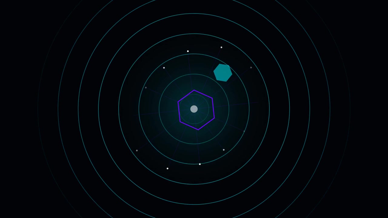 Animazione digitale astratta di esagono rotante e cerchi concentrici
