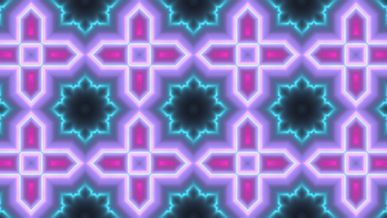 3d Looped abstract ornate decorative background. Hypnotic trendy neon colored kaleidoscope.