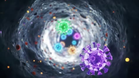 microscopic view of viruses in a cellular environment: explore the intricate details and dynamics of viral structures moving through a cellular network