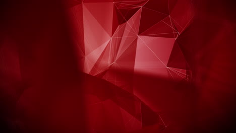 connected polygons plexus line on red abstract background. digital data visualization. loop animation.