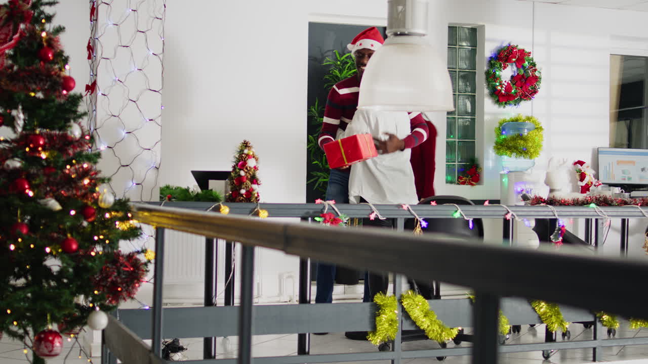 Christmas celebration in the office with coworkers