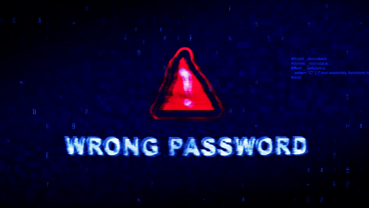 Wrong Password Text Digital Noise Twitch Glitch Distortion Effect Error Loop Animation.