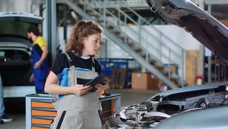 mechanic orders new car parts in garage