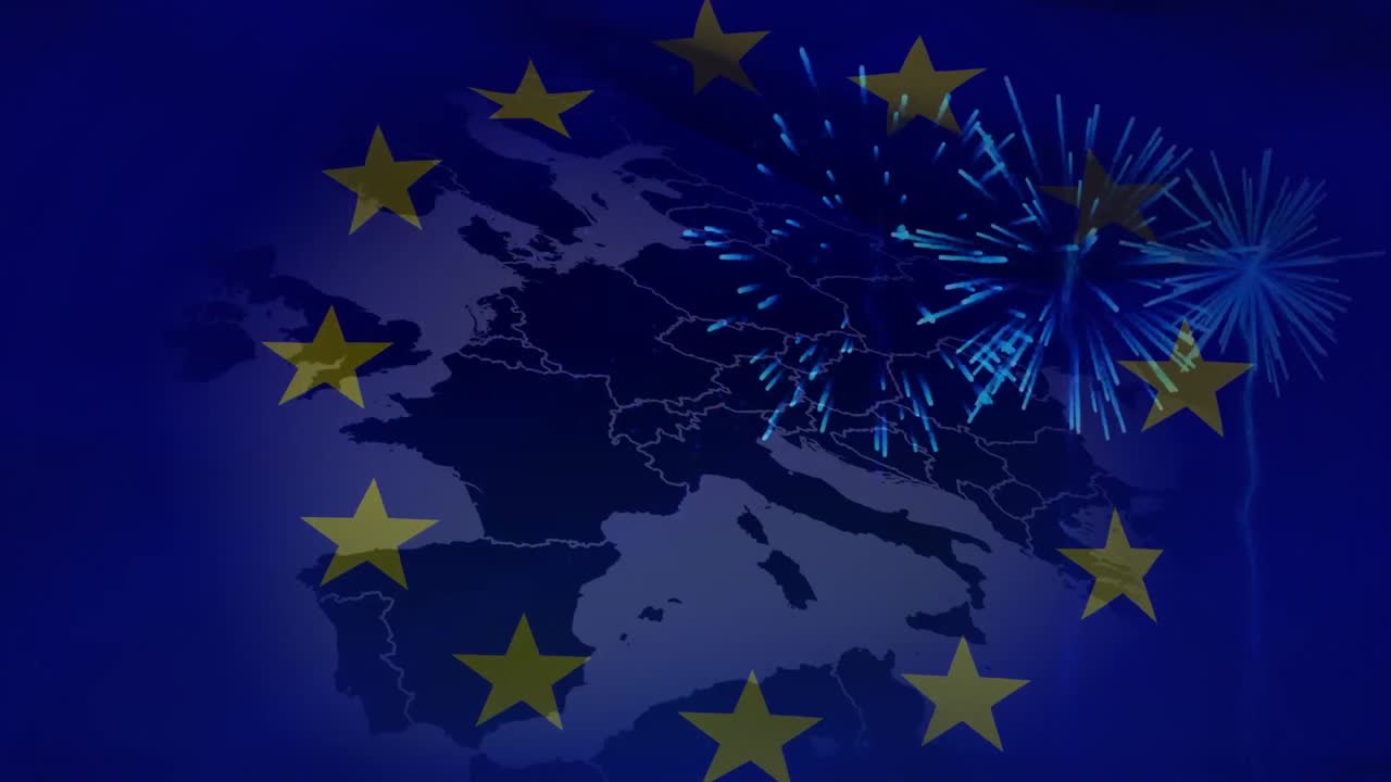 유럽 지도 가 새겨진 유럽 국기