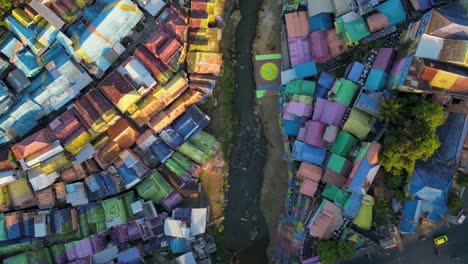 aerial view looking down to the famous jodipan village aka rainbow village in the city of malang, east java - indonesia