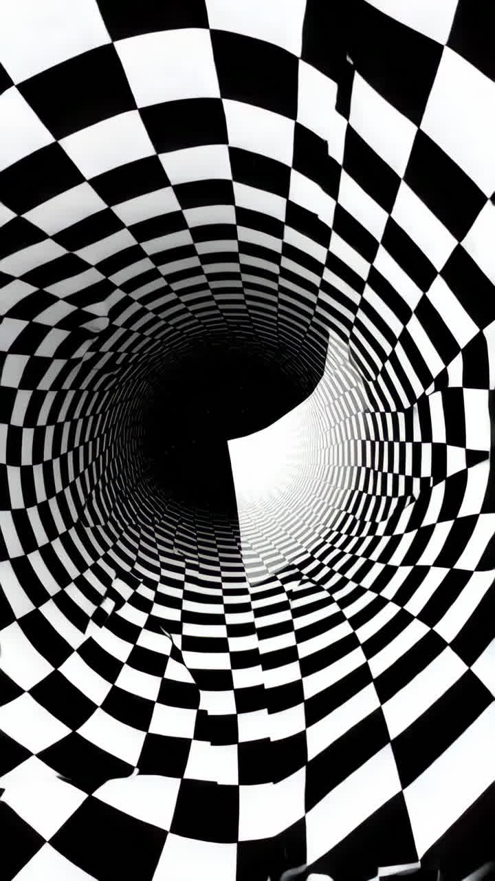 Abstract Black and White Checkered Tunnel Vortex