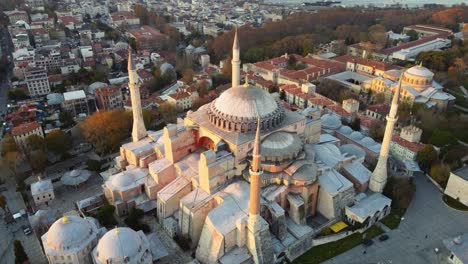 turkey's largest city at dawn. aerial view of hagia sophia mosque and view of istanbul in day