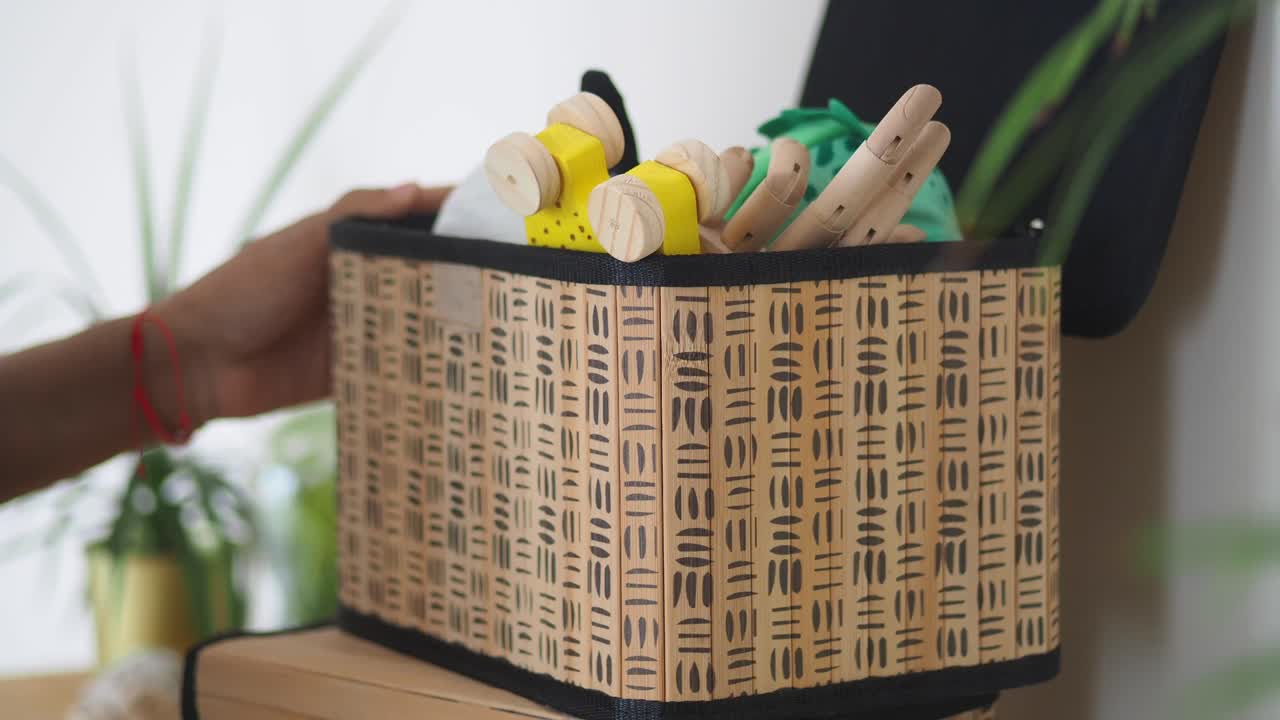 A box of wooden toys