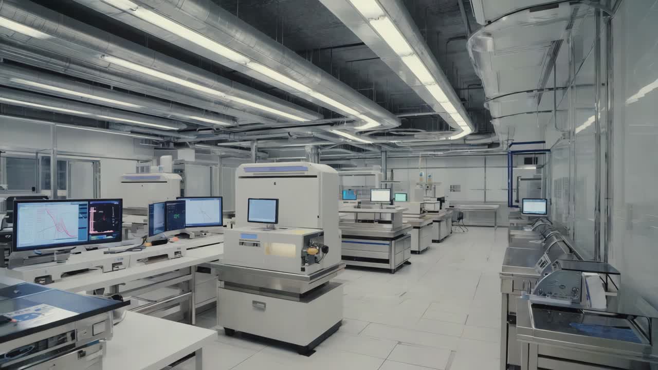 A modern and sterile laboratory cleanroom with advanced equipment and technology
